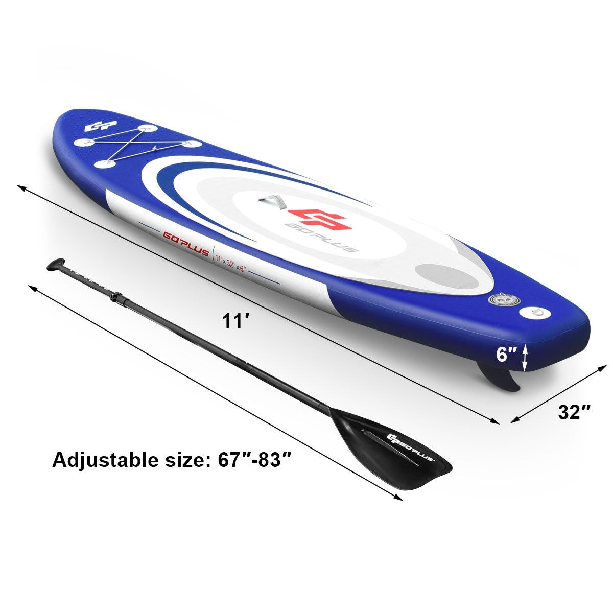 11 Feet Adjustable Inflatable Stand up Paddle SUP Surfboard with Bag Kids Crystal