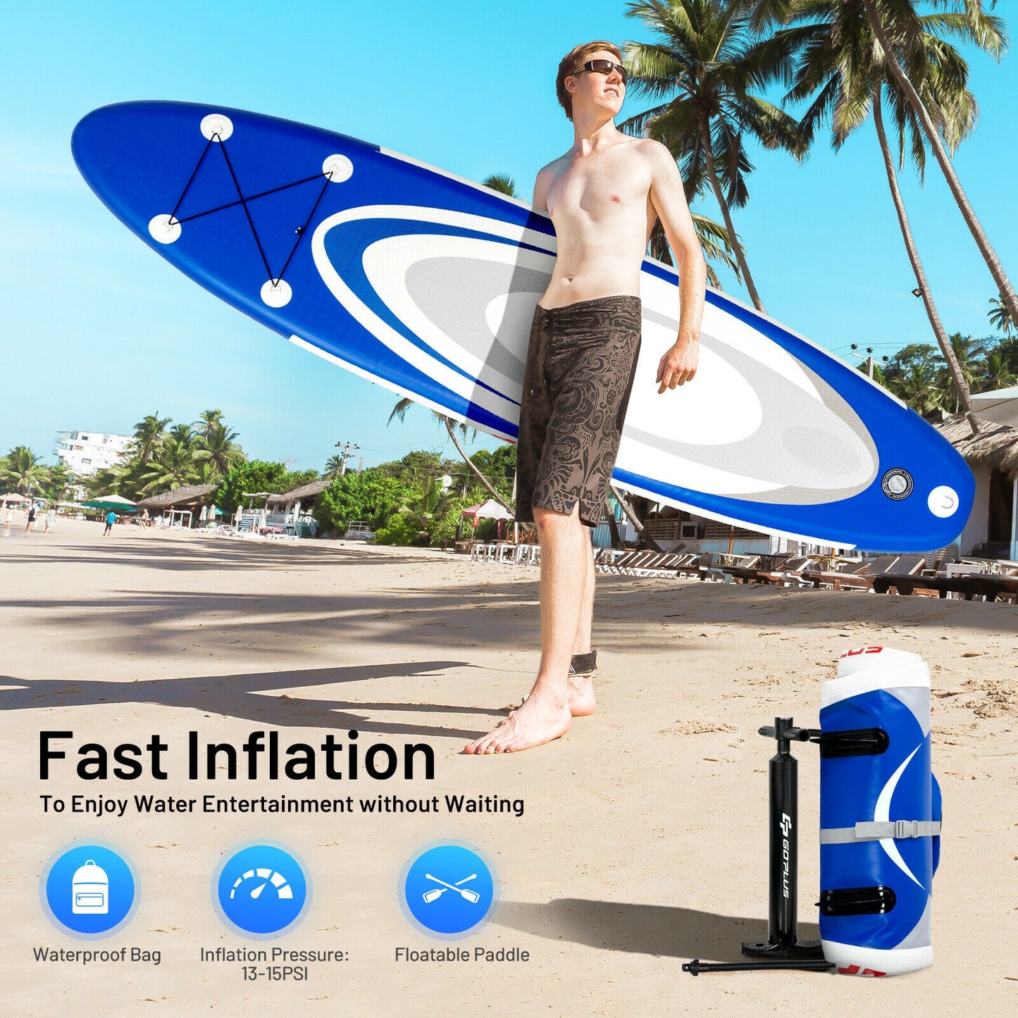 10 Feet Inflatable Stand Up Paddle Surfboard with Bag Kids Crystal