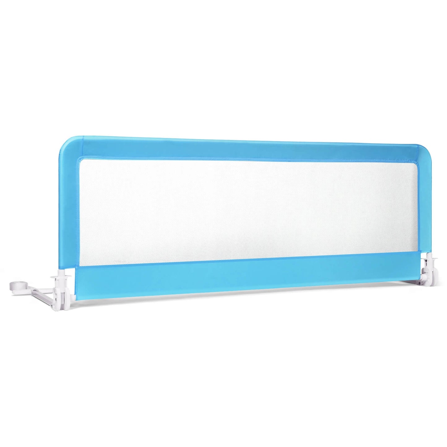 59 Inch Extra Long Folding Breathable Baby Children Toddlers Bed Rail Guard with Safety Strap-Blue Kids Crystal
