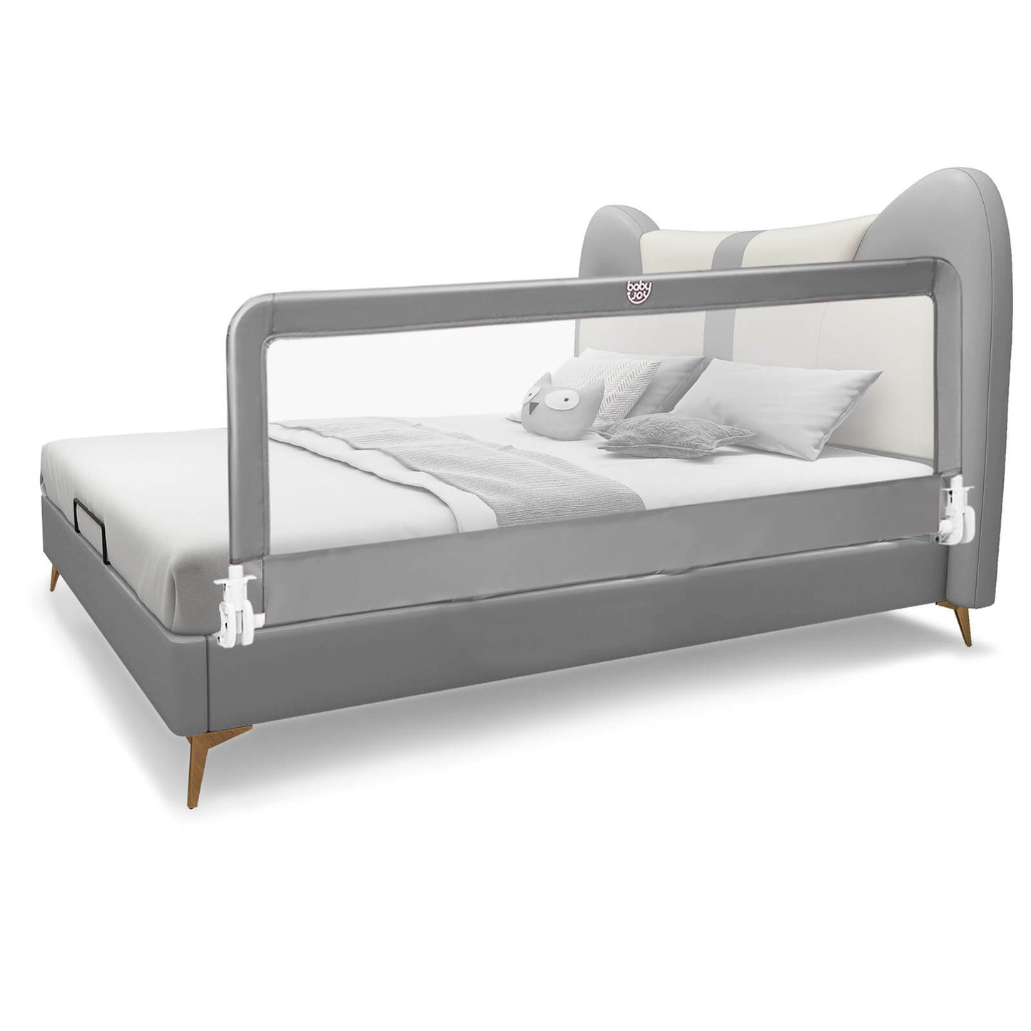 59 Inch Extra Long Folding Breathable Baby Children Toddlers Bed Rail Guard with Safety Strap-Gray Kids Crystal