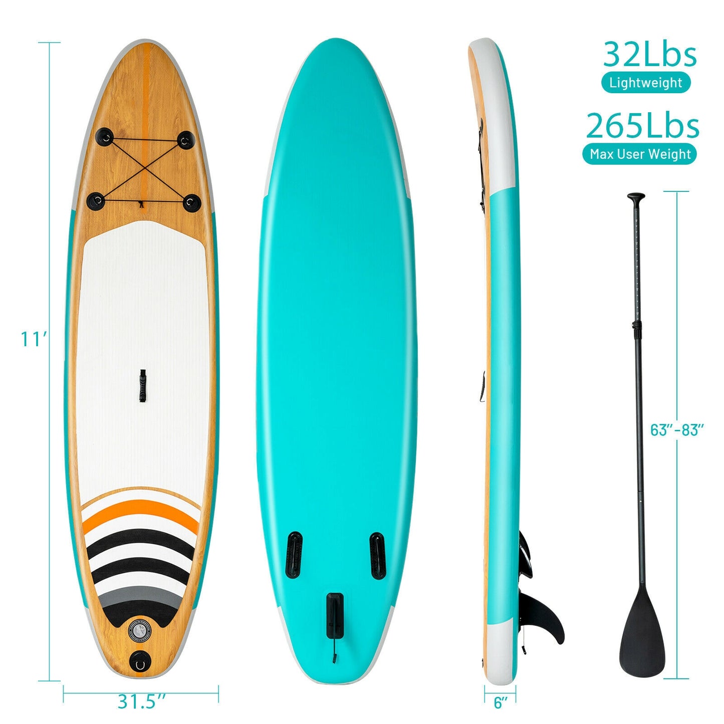11 Inch Inflatable Stand up Paddle Board SUP with Bag Kids Crystal