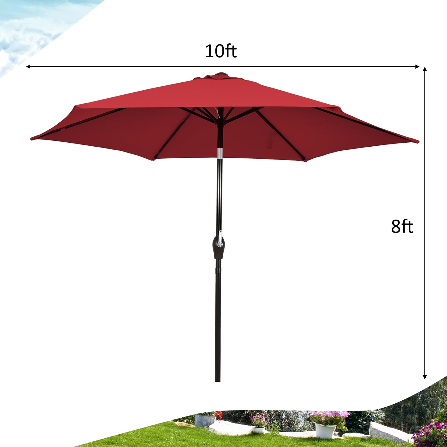 10 Feet Outdoor Patio Umbrella with Tilt Adjustment and Crank-Burgundy Kids Crystal