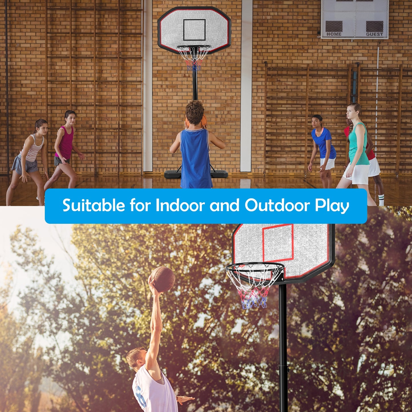43 Inch Indoor Outdoor Height Adjustable Basketball Hoop Kids Crystal