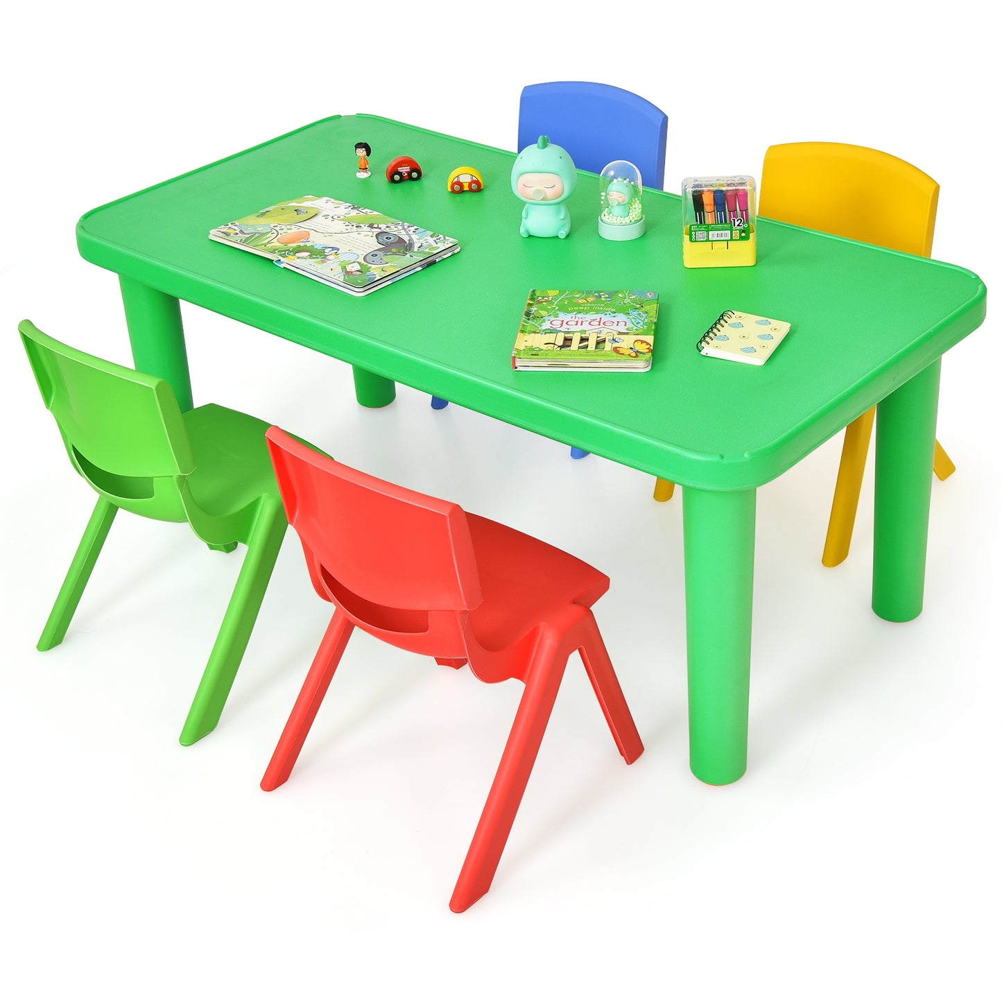 Kids Colorful Plastic Table and 4 Chairs Set Kids Crystal