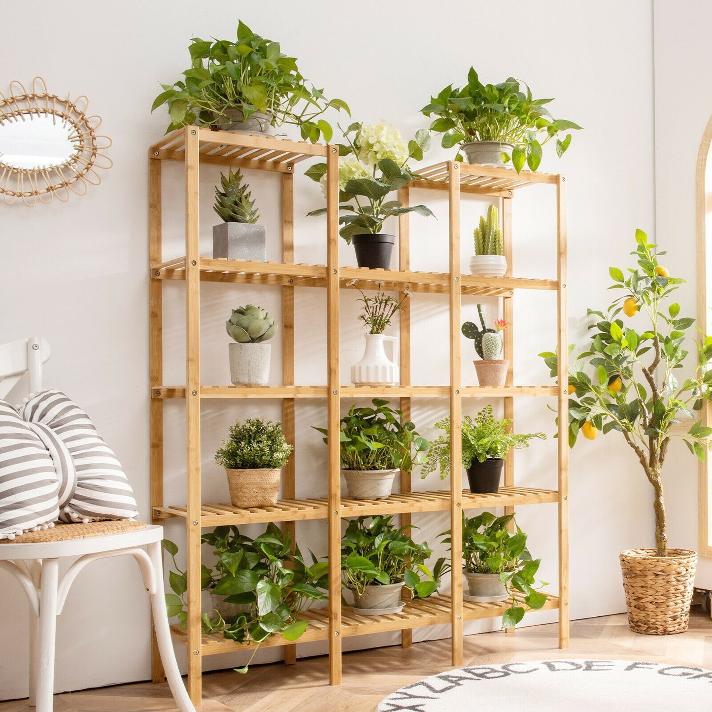 5 Tier 12 Potted Multifunctional Bamboo Shelf Flower Plant Display Stand Kids Crystal
