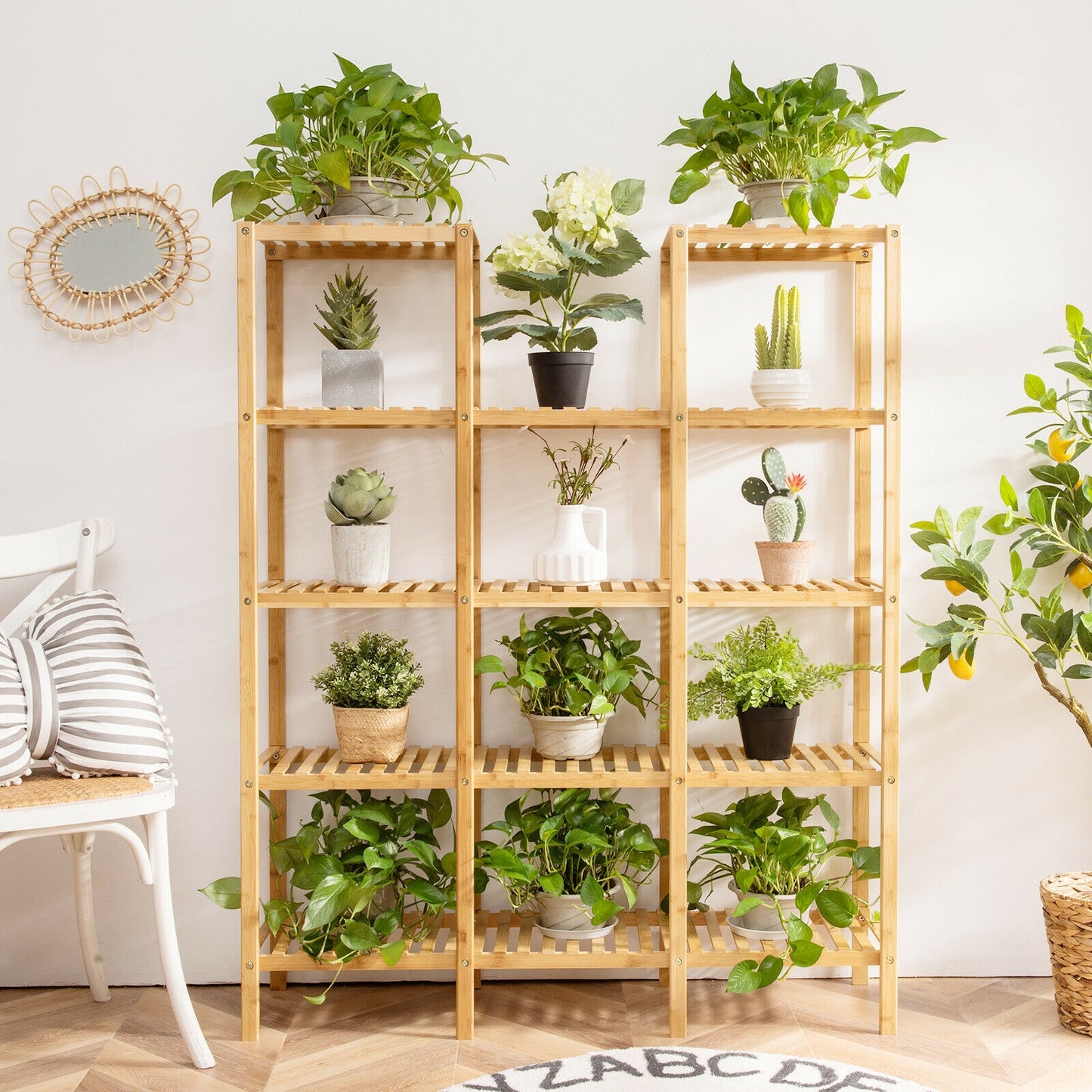 5 Tier 12 Potted Multifunctional Bamboo Shelf Flower Plant Display Stand Kids Crystal