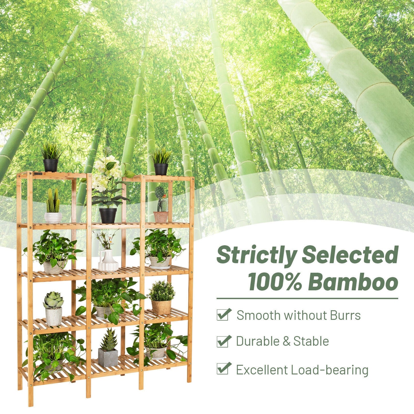 5 Tier 12 Potted Multifunctional Bamboo Shelf Flower Plant Display Stand Kids Crystal