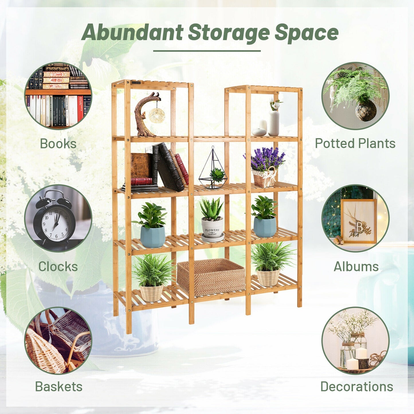5 Tier 12 Potted Multifunctional Bamboo Shelf Flower Plant Display Stand Kids Crystal