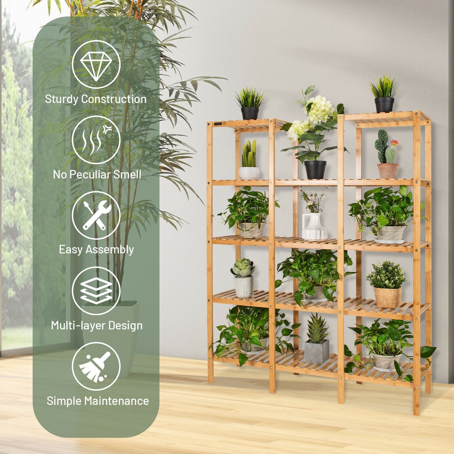 5 Tier 12 Potted Multifunctional Bamboo Shelf Flower Plant Display Stand Kids Crystal