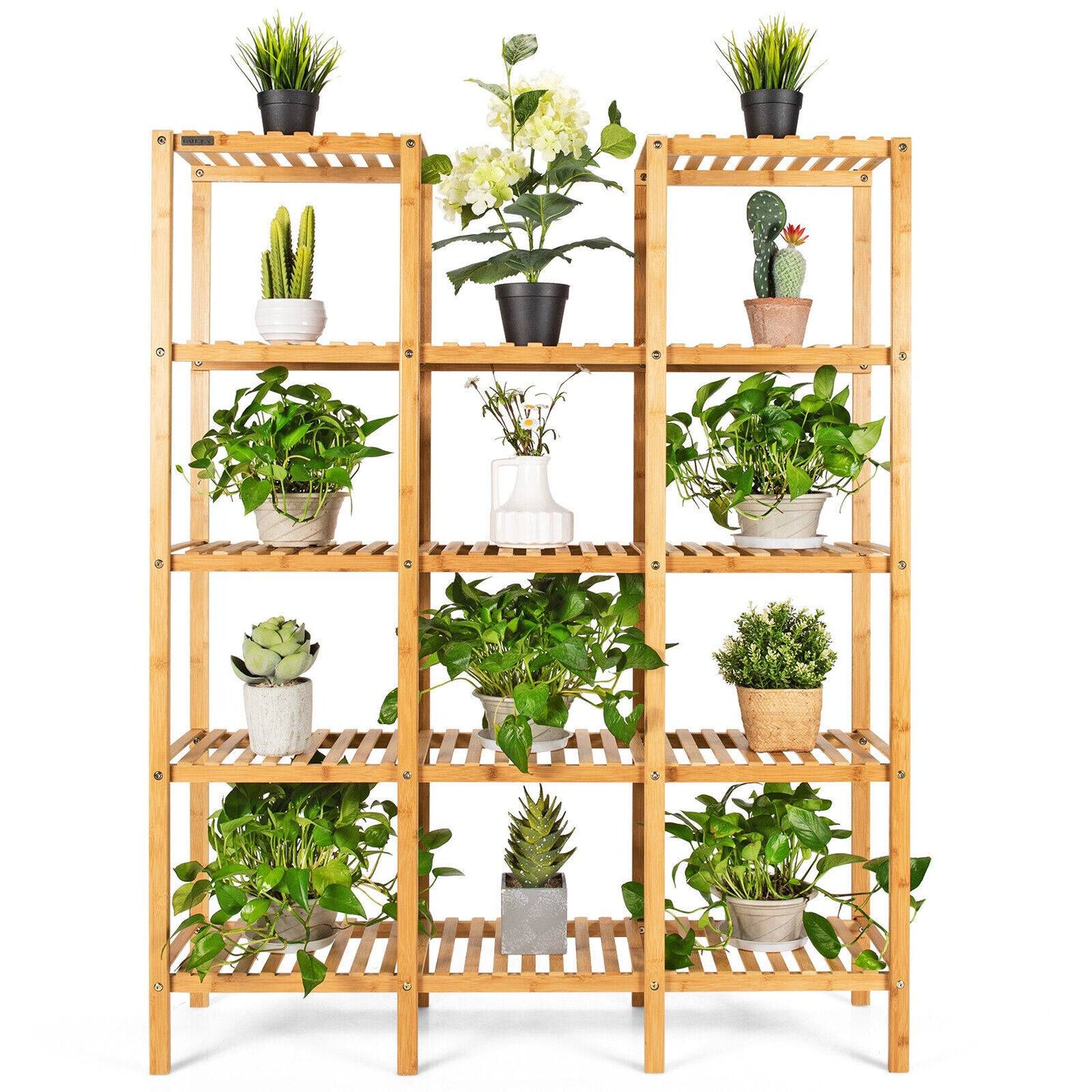 5 Tier 12 Potted Multifunctional Bamboo Shelf Flower Plant Display Stand Kids Crystal