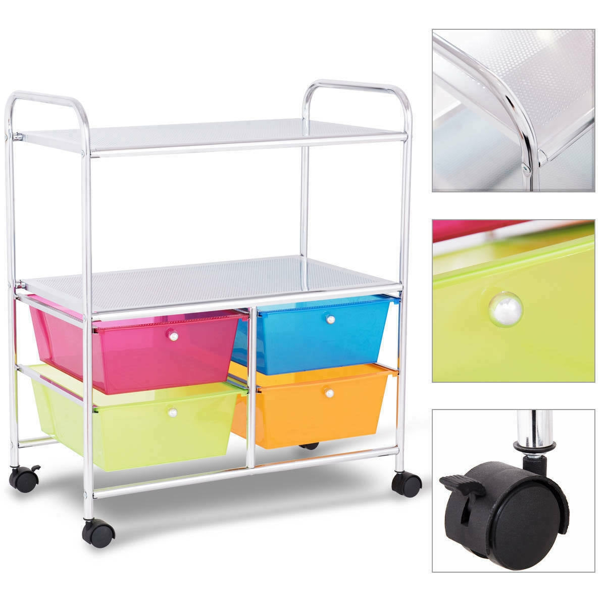 4 Drawers Shelves Rolling Storage Cart Rack-Transparent Multicolor Kids Crystal