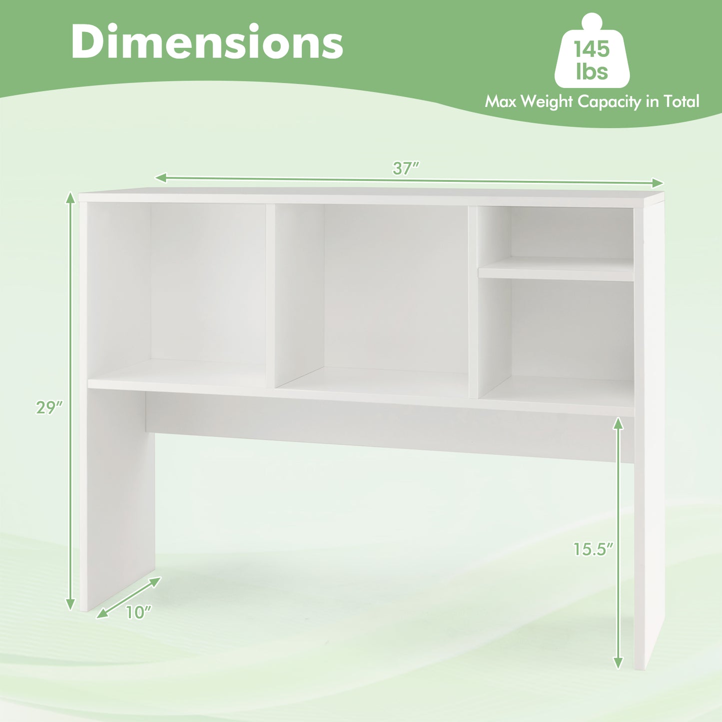 Computer Desktop Bookcase with 4 Cubbies and Open Back Compartment-White Kids Crystal