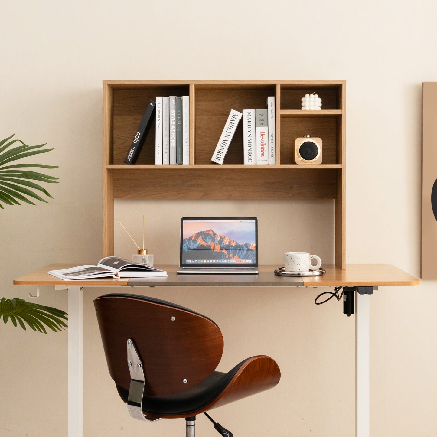Computer Desktop Bookcase with 4 Cubbies and Open Back Compartment-Natural Kids Crystal