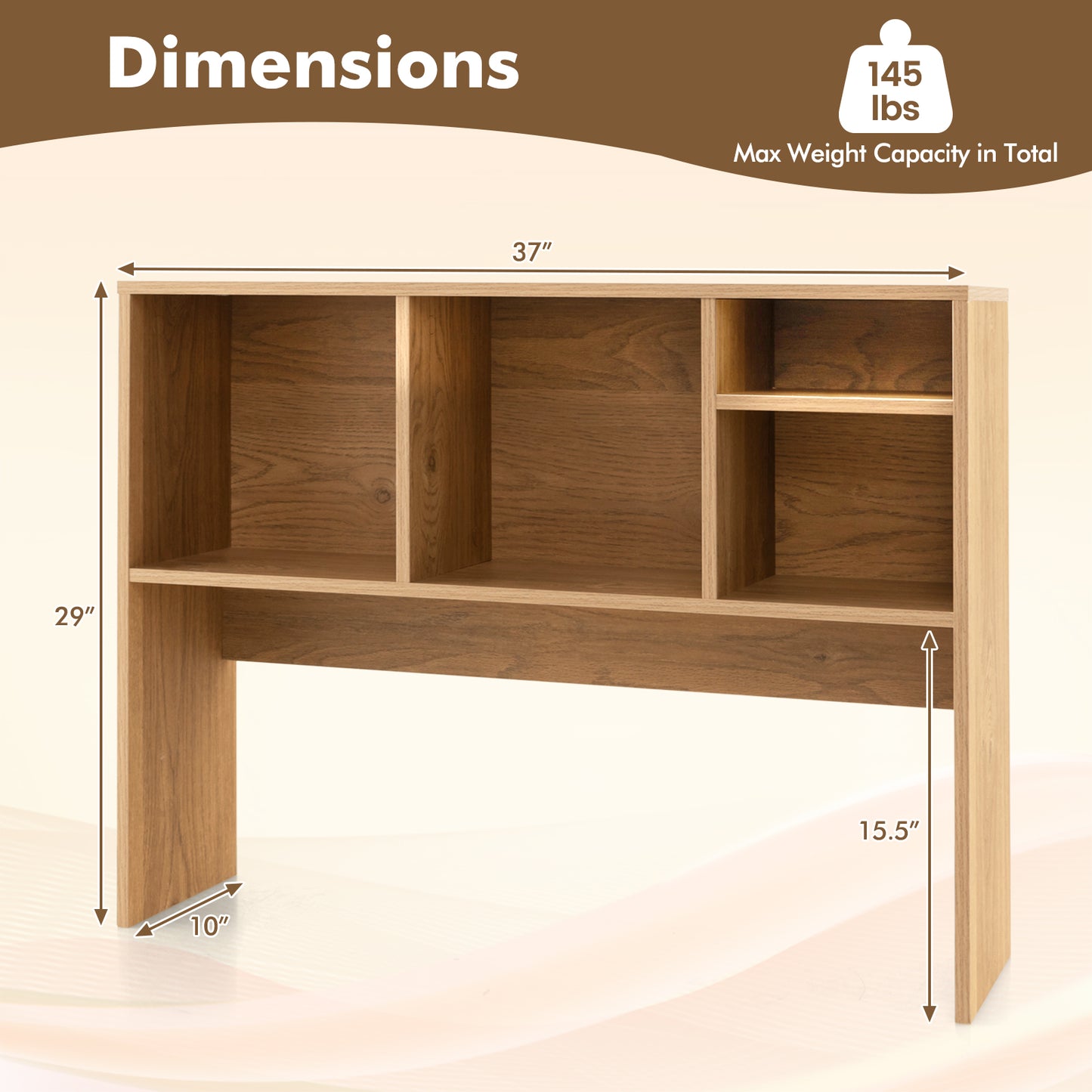 Computer Desktop Bookcase with 4 Cubbies and Open Back Compartment-Natural Kids Crystal