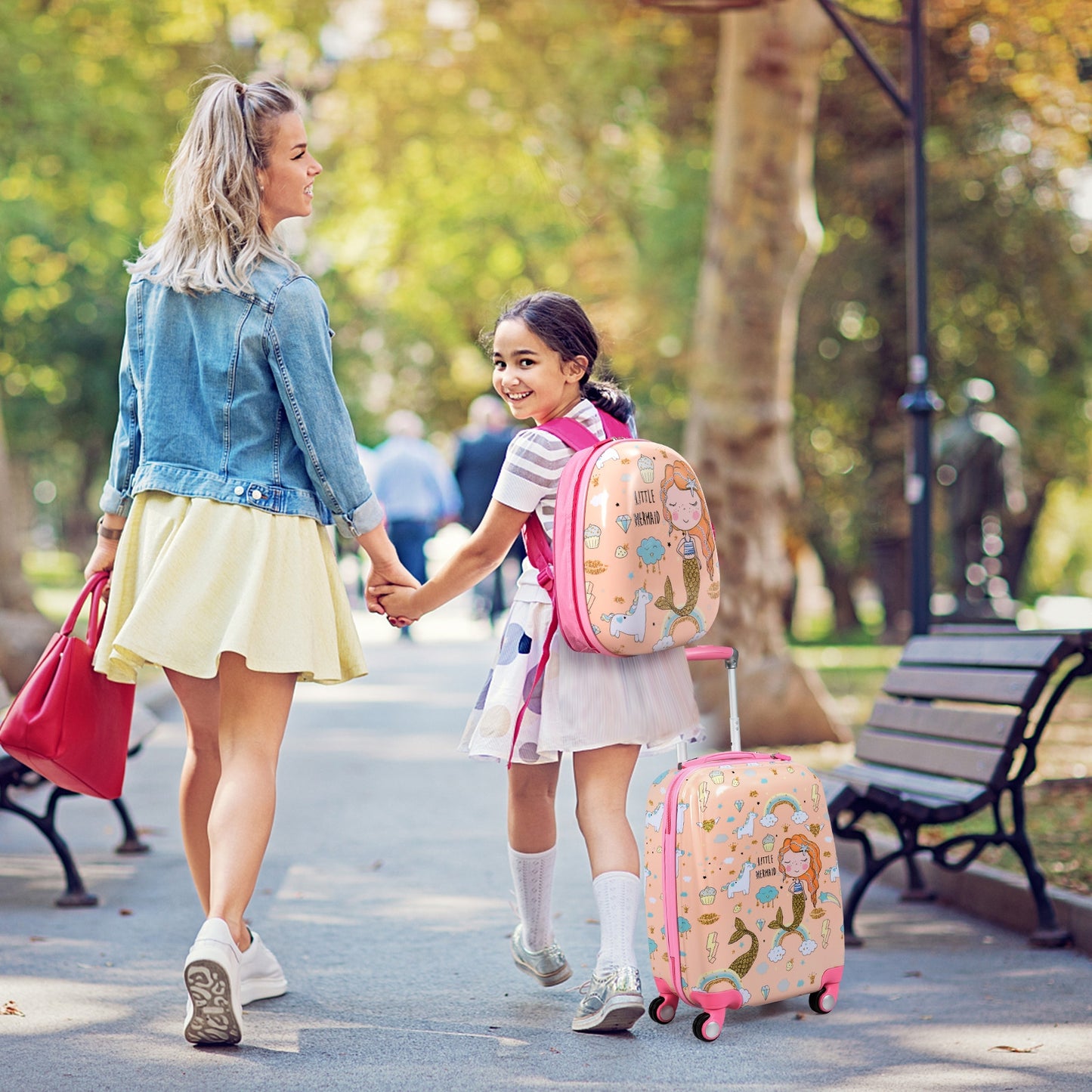 2 Pieces Kids Luggage Set Rolling Suitcase and Backpack-Pink Kids Crystal