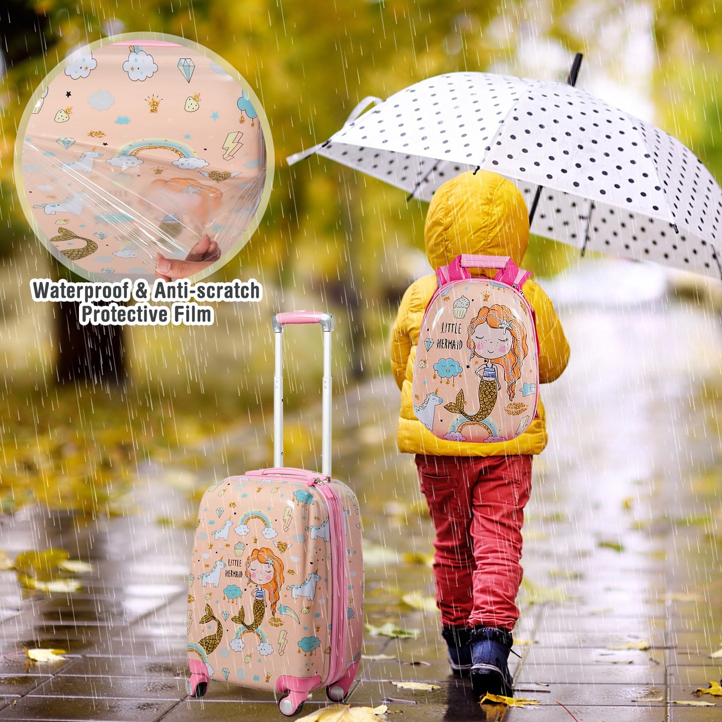 2 Pieces Kids Luggage Set Rolling Suitcase and Backpack-Pink Kids Crystal