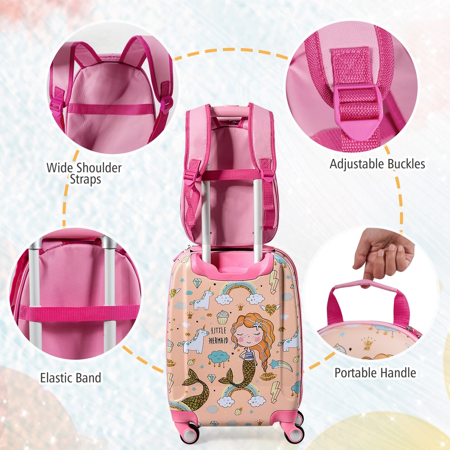 2 Pieces Kids Luggage Set Rolling Suitcase and Backpack-Pink Kids Crystal