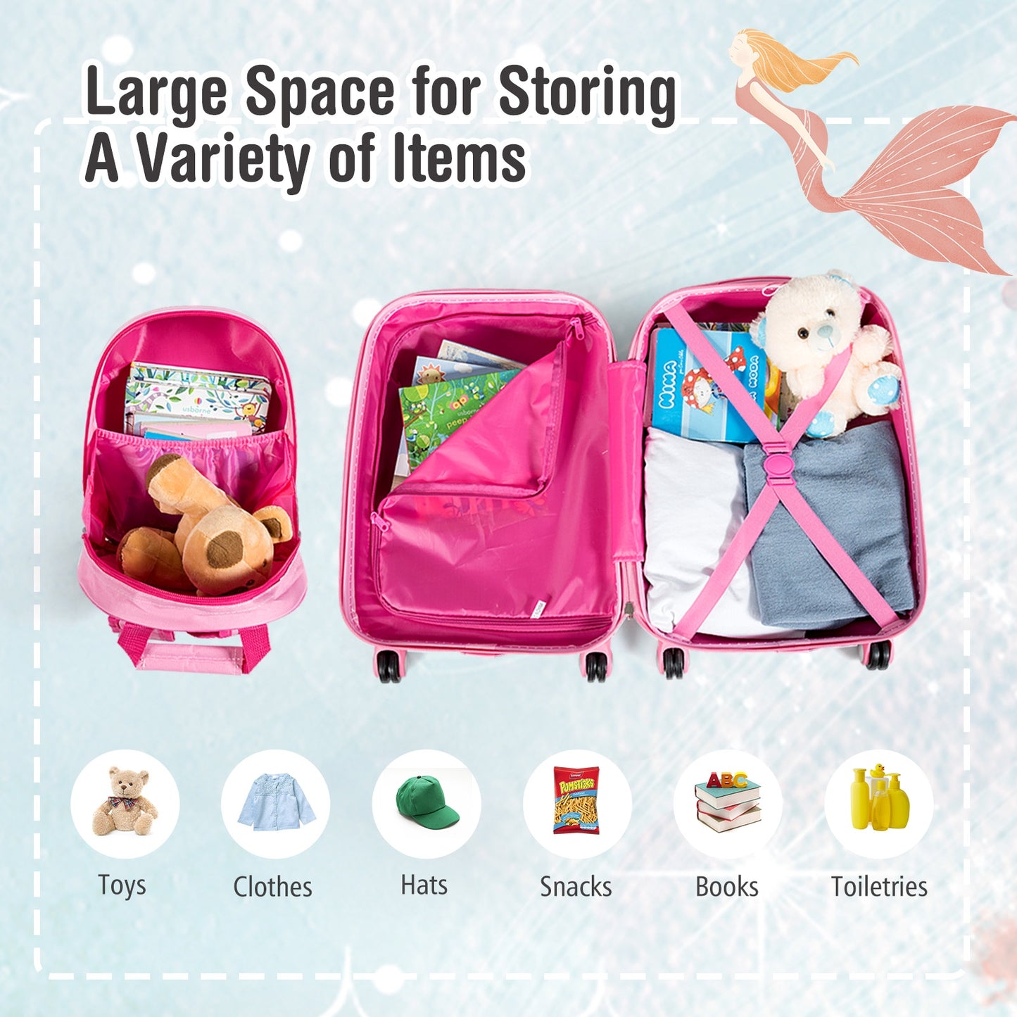 2 Pieces Kids Luggage Set Rolling Suitcase and Backpack-Pink Kids Crystal