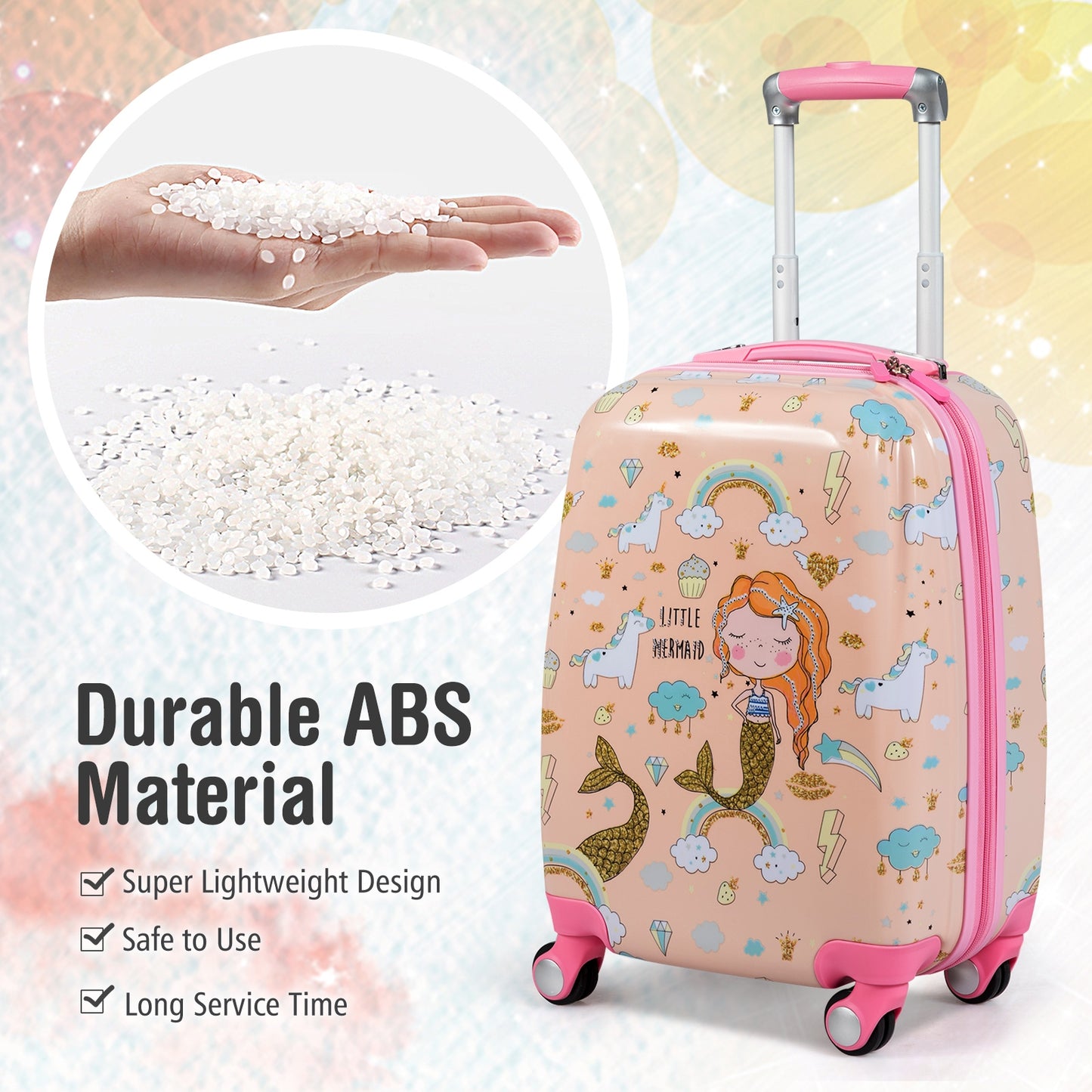 2 Pieces Kids Luggage Set Rolling Suitcase and Backpack-Pink Kids Crystal