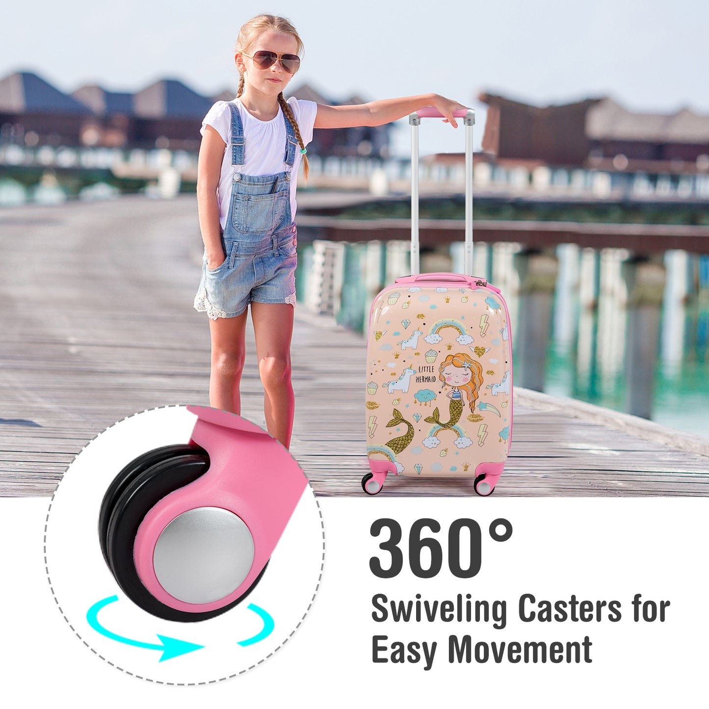 2 Pieces Kids Luggage Set Rolling Suitcase and Backpack-Pink Kids Crystal