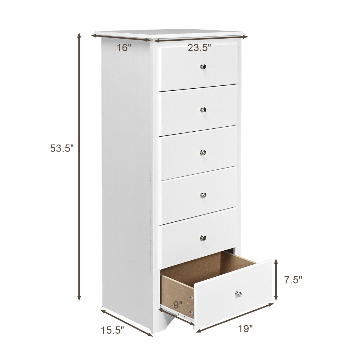 6 Drawers Chest Dresser Clothes Storage Bedroom Furniture Cabinet-White Kids Crystal