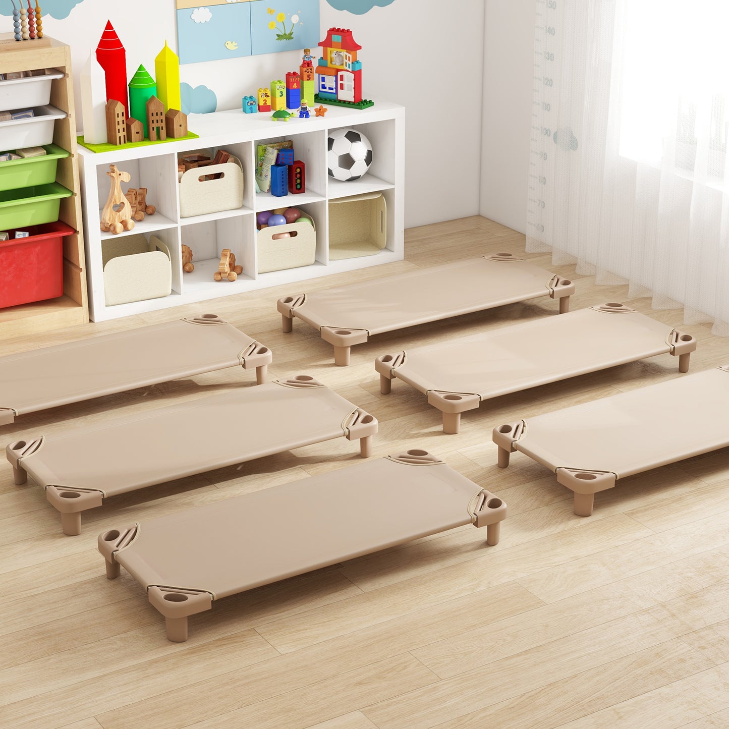 Kids Stackable Daycare Cot Pack of 6 with Detachable Oxford Cloth-Beige Kids Crystal