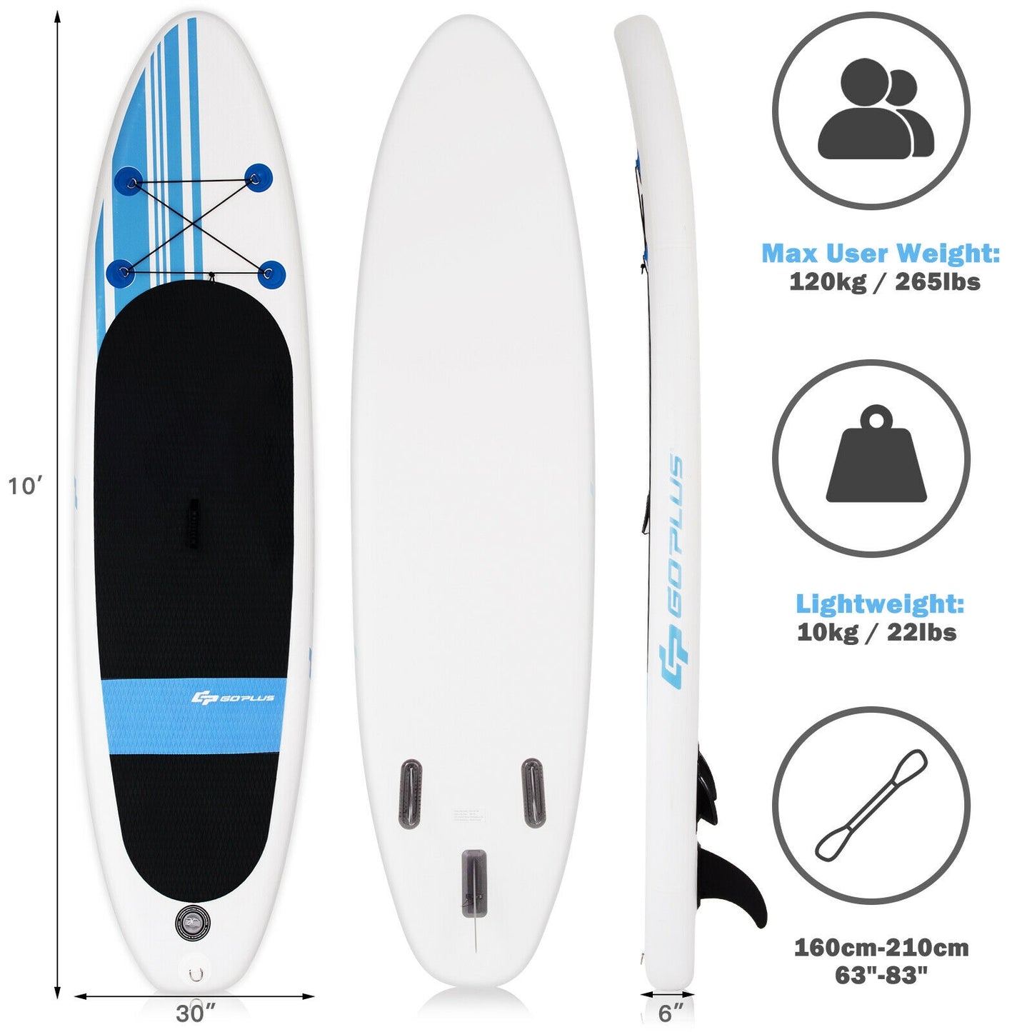 10 Feet Inflatable Stand Up Paddle Board with Carry Bag Kids Crystal
