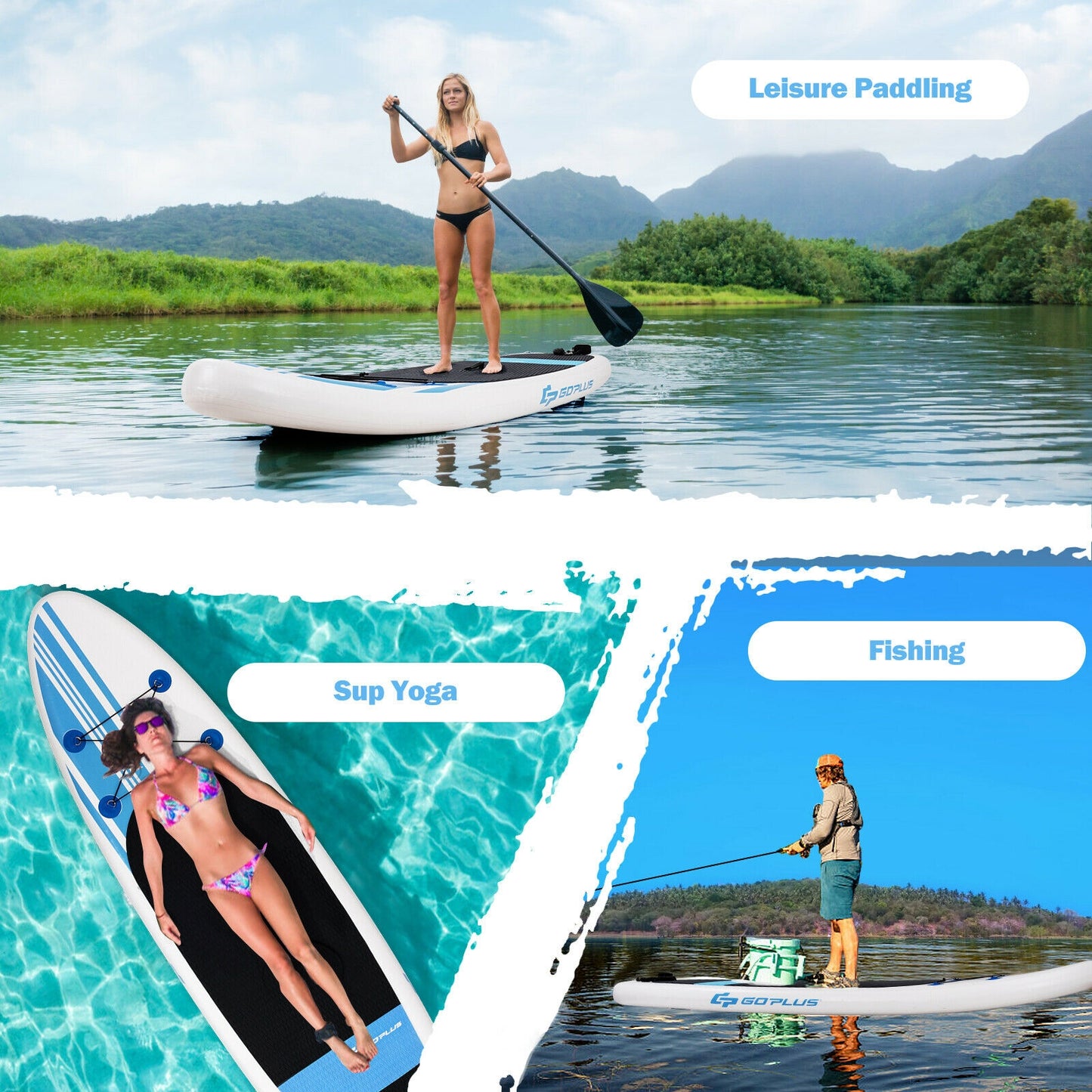 10 Feet Inflatable Stand Up Paddle Board with Carry Bag Kids Crystal