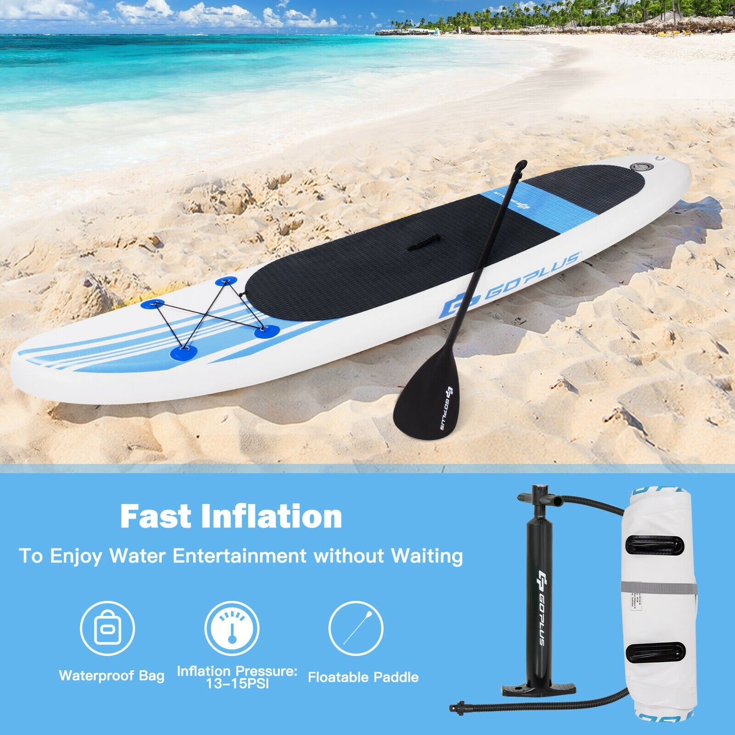 10 Feet Inflatable Stand Up Paddle Board with Carry Bag Kids Crystal