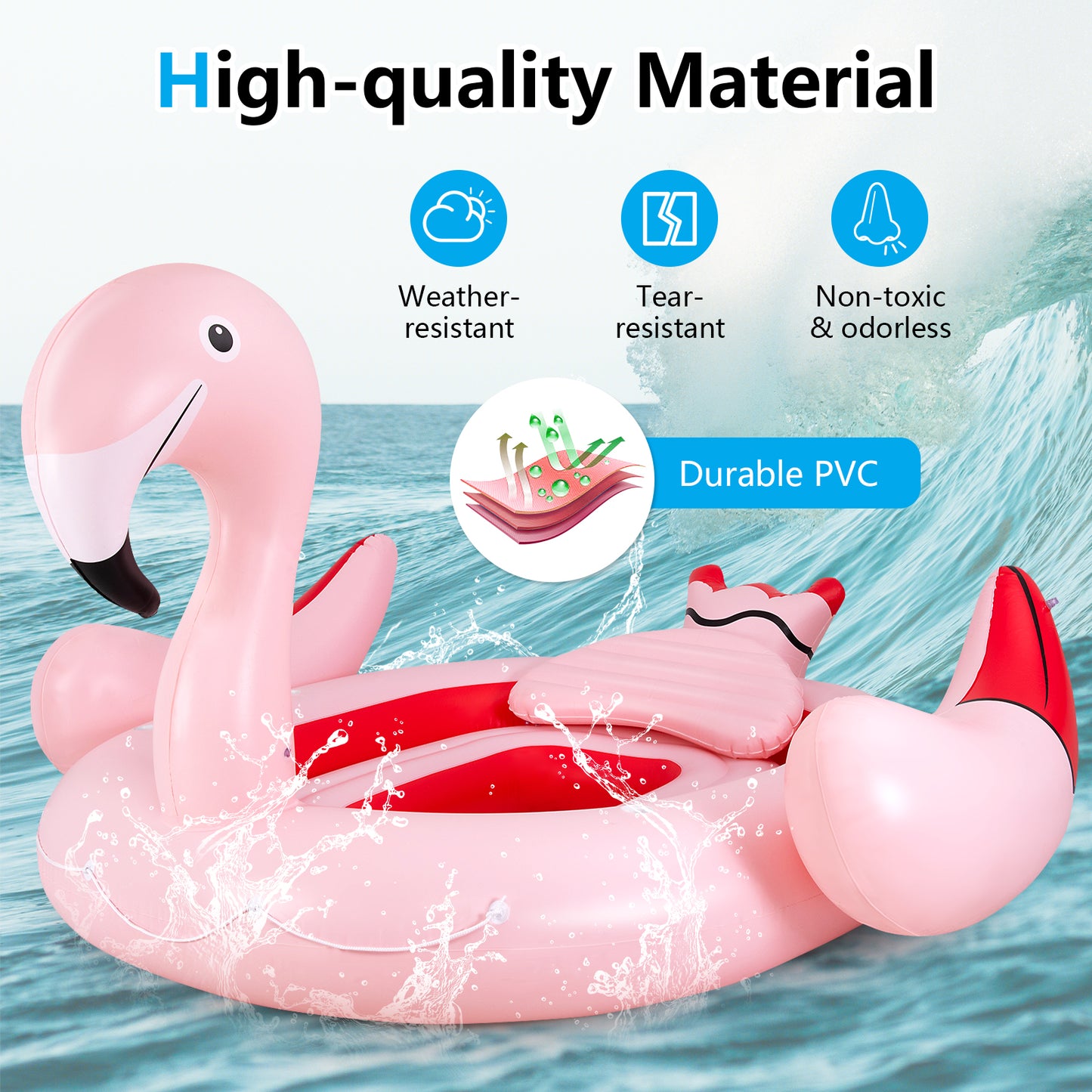6 People Inflatable Flamingo Floating Island with 6 Cup Holders for Pool and River Kids Crystal
