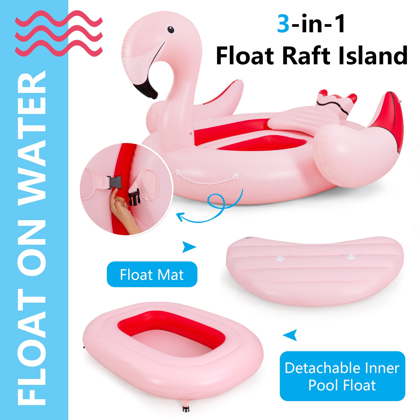 6 People Inflatable Flamingo Floating Island with 6 Cup Holders for Pool and River Kids Crystal