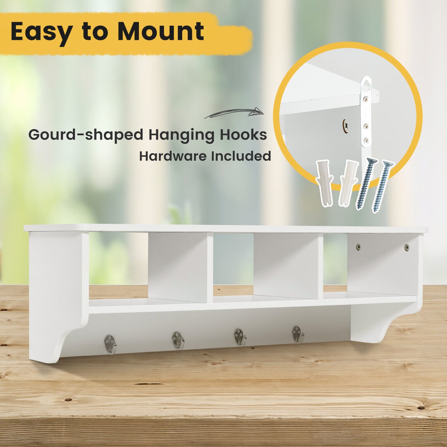 Wall Mount Cubby Organizer Hooks Entryway Storage Shelf-White Kids Crystal