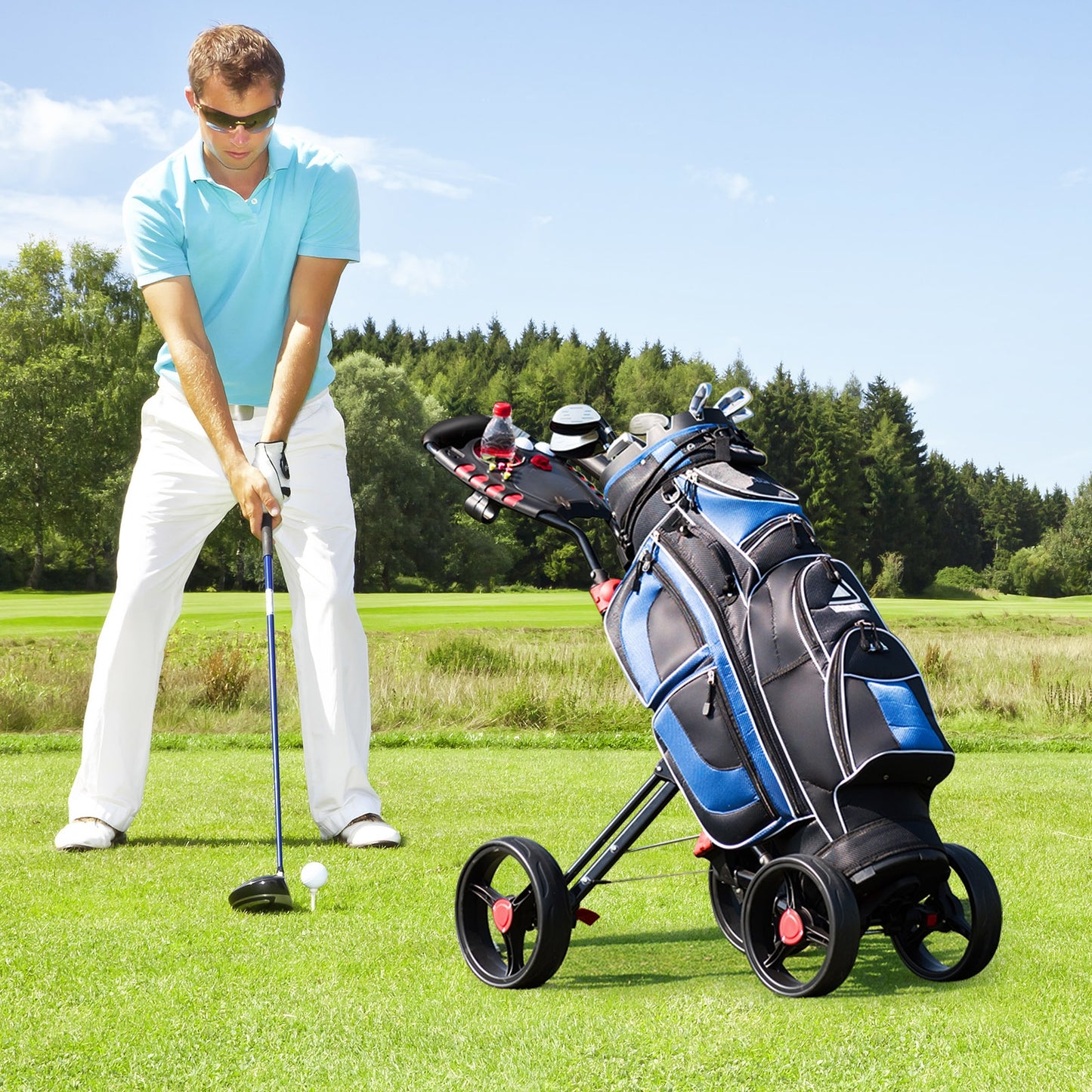 4 Wheel Folding Golf Pull Push Cart Trolley Kids Crystal