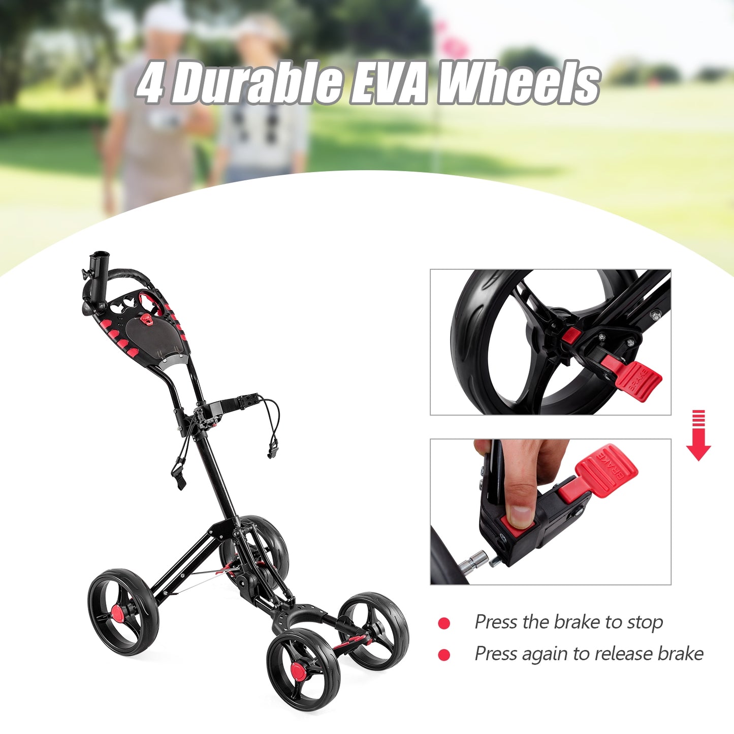 4 Wheel Folding Golf Pull Push Cart Trolley Kids Crystal