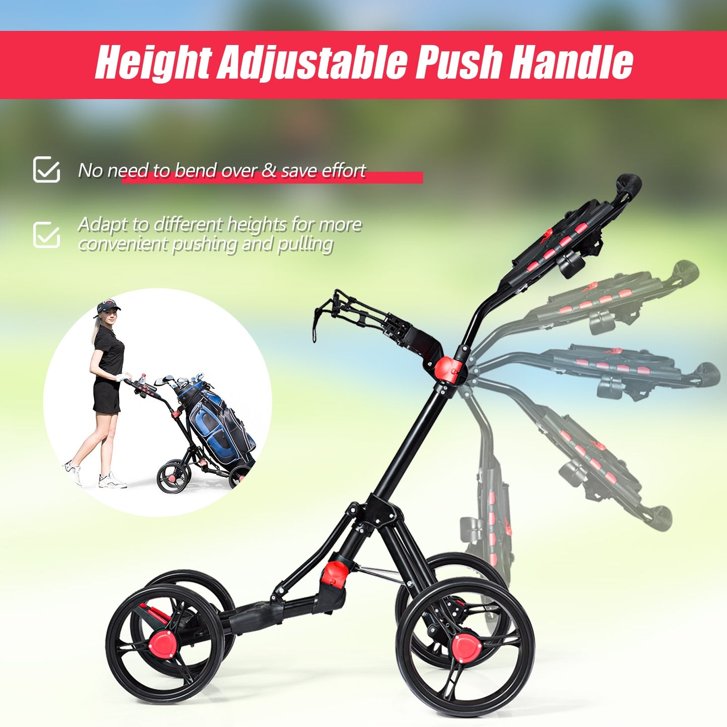 4 Wheel Folding Golf Pull Push Cart Trolley Kids Crystal