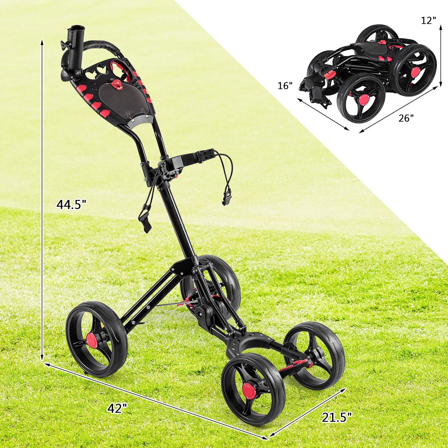 4 Wheel Folding Golf Pull Push Cart Trolley Kids Crystal