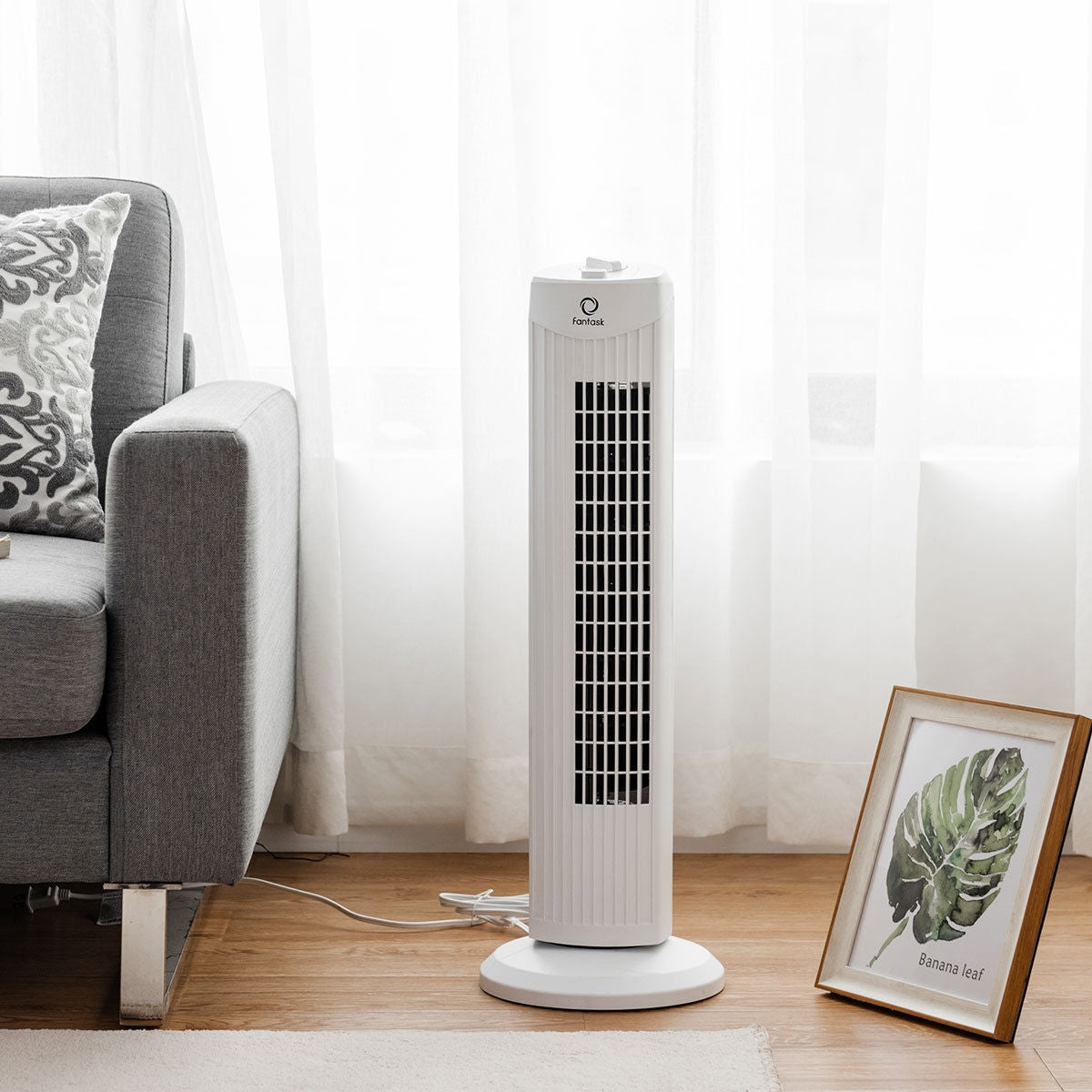 Fantask 35W 28 Inch Quiet Bladeless Oscillating Tower Fan-White Kids Crystal