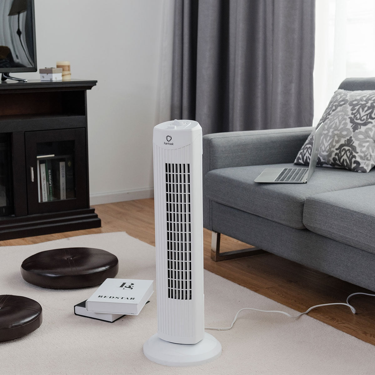 Fantask 35W 28 Inch Quiet Bladeless Oscillating Tower Fan-White Kids Crystal