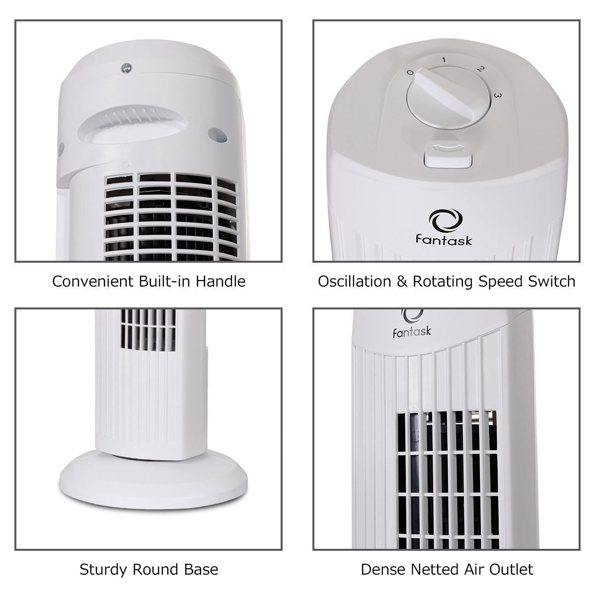 Fantask 35W 28 Inch Quiet Bladeless Oscillating Tower Fan-White Kids Crystal