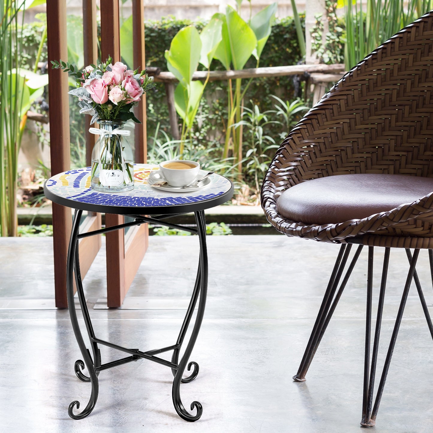 Outdoor Indoor Steel Accent Plant Stand Cobalt Table-Navy Kids Crystal