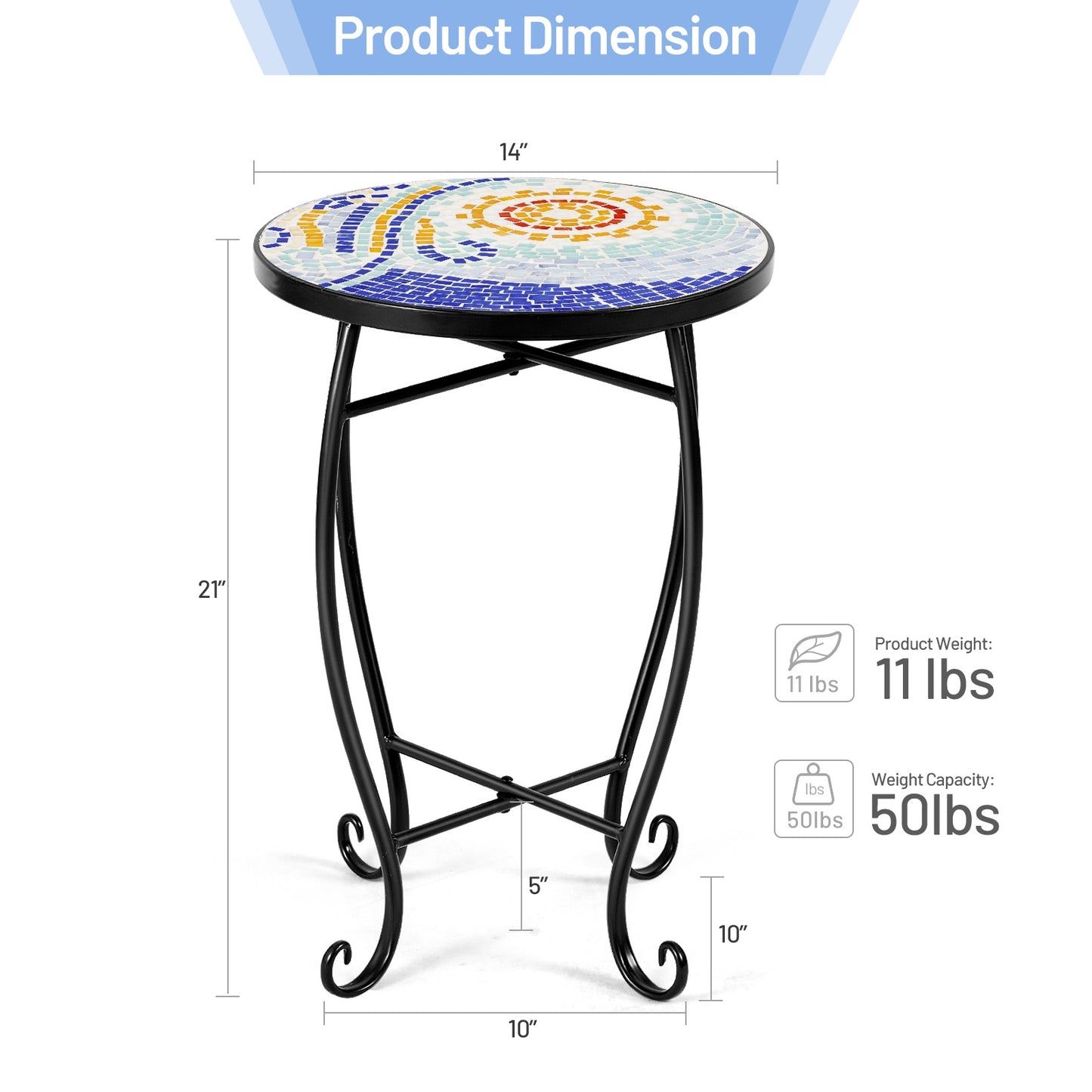 Outdoor Indoor Steel Accent Plant Stand Cobalt Table-Navy Kids Crystal
