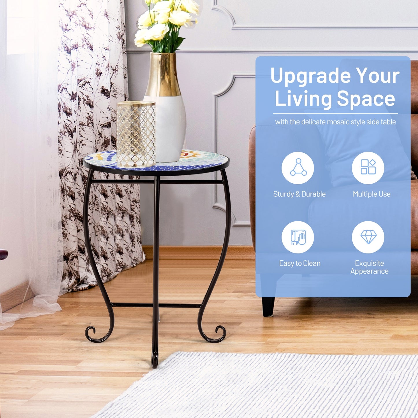 Outdoor Indoor Steel Accent Plant Stand Cobalt Table-Navy Kids Crystal