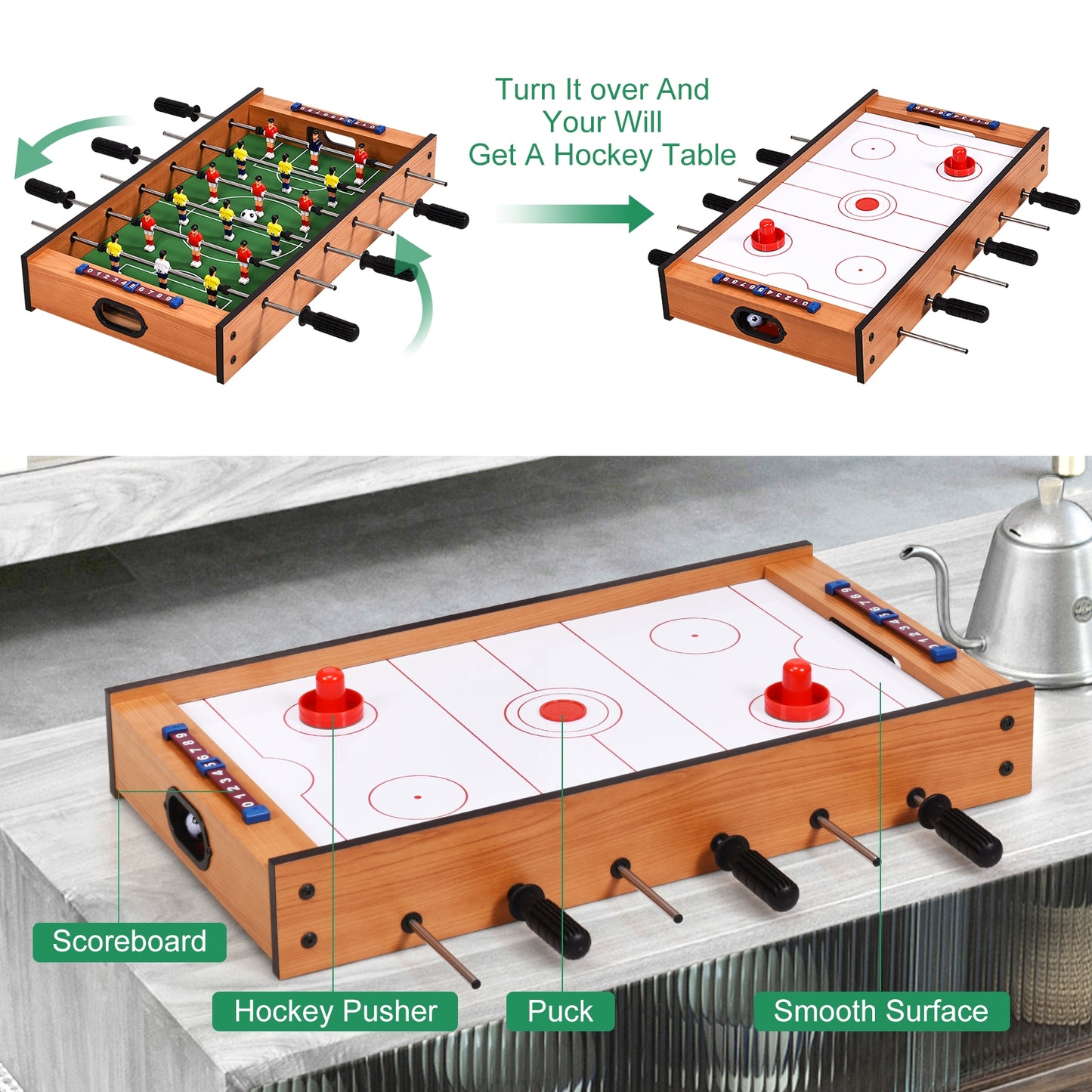 2 in 1 In/Outdoor Air Hockey Foosball Game Table Kids Crystal