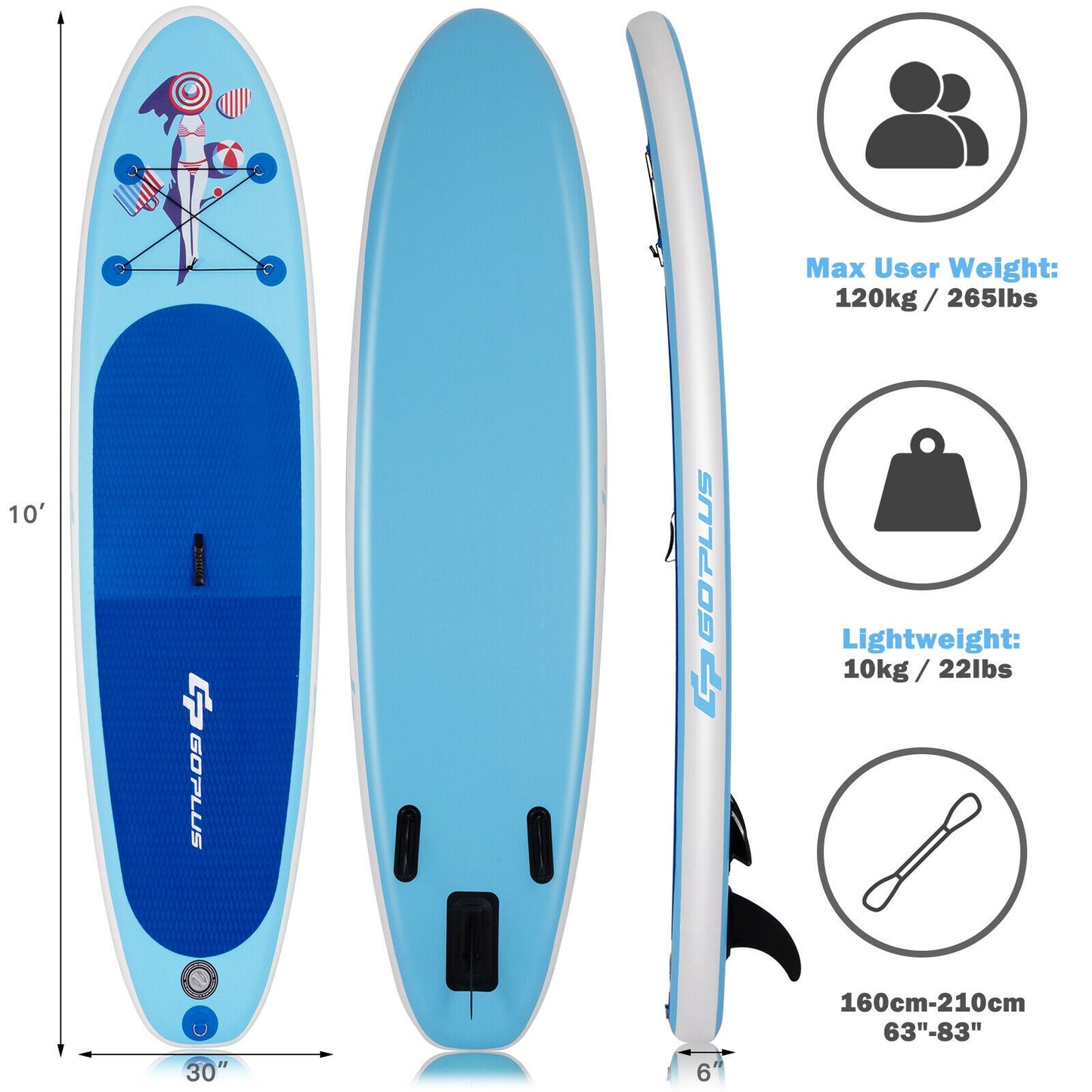 10 Feet Inflatable Stand Up Paddle Board with Adjustable Paddle Pump Kids Crystal