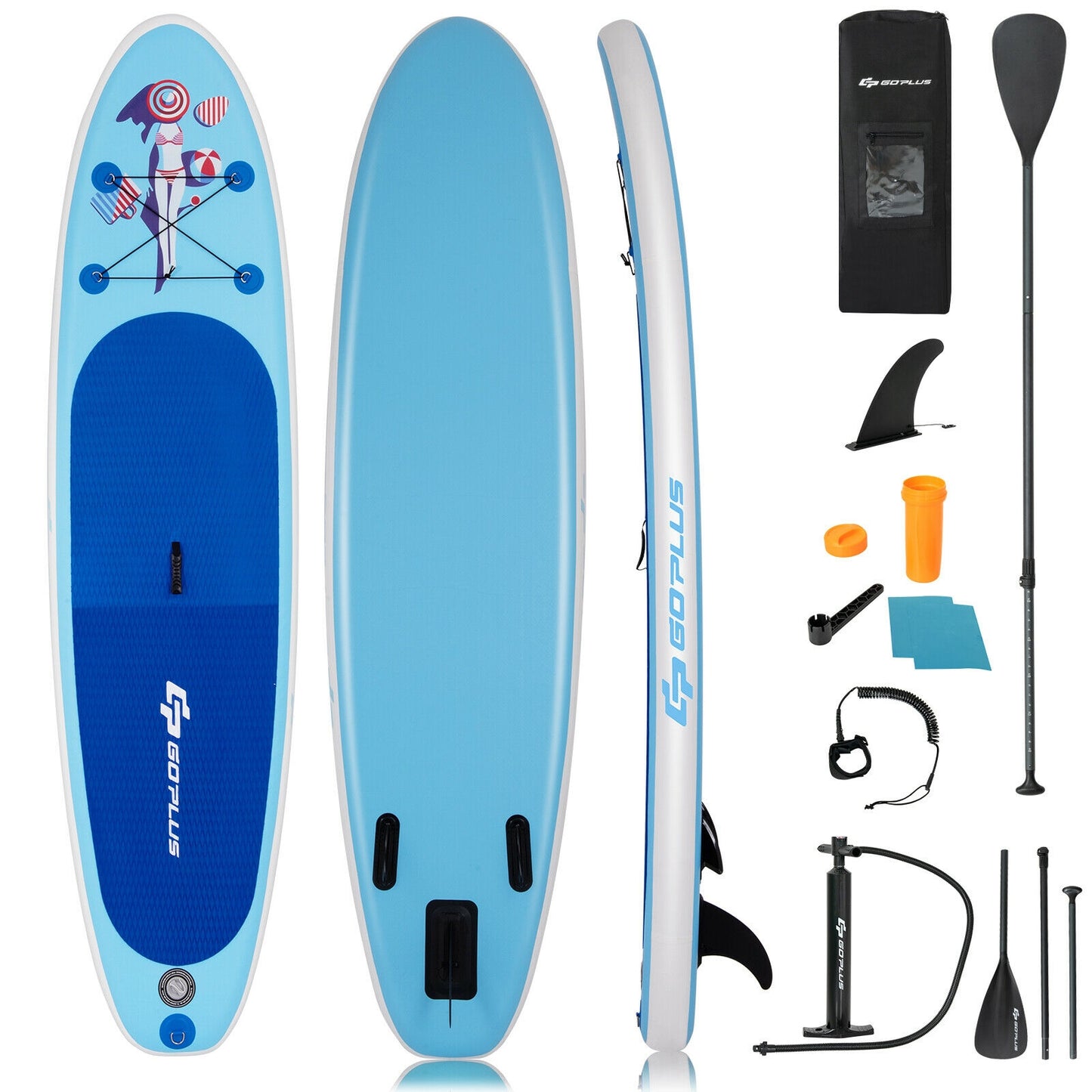 10 Feet Inflatable Stand Up Paddle Board with Adjustable Paddle Pump Kids Crystal