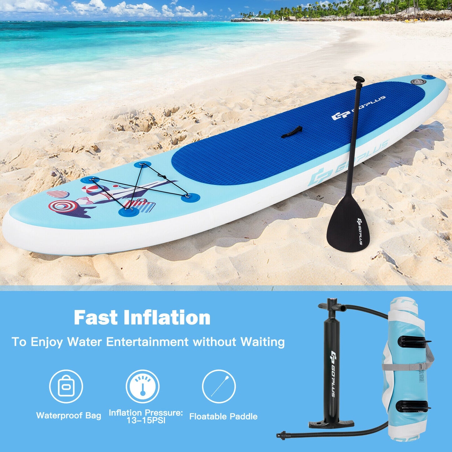 10 Feet Inflatable Stand Up Paddle Board with Adjustable Paddle Pump Kids Crystal