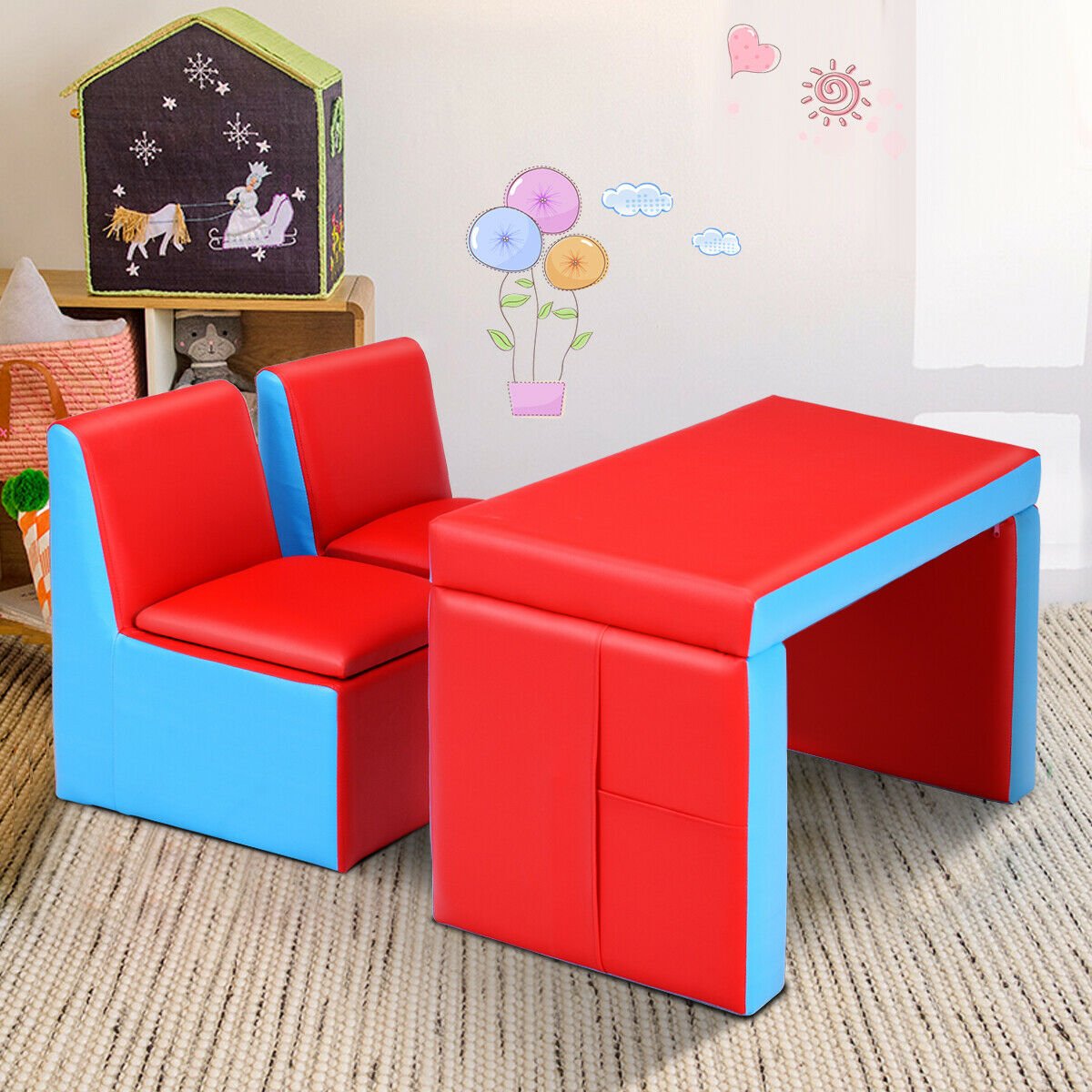 Multi-functional Kids Sofa Table Chair Set Kids Crystal