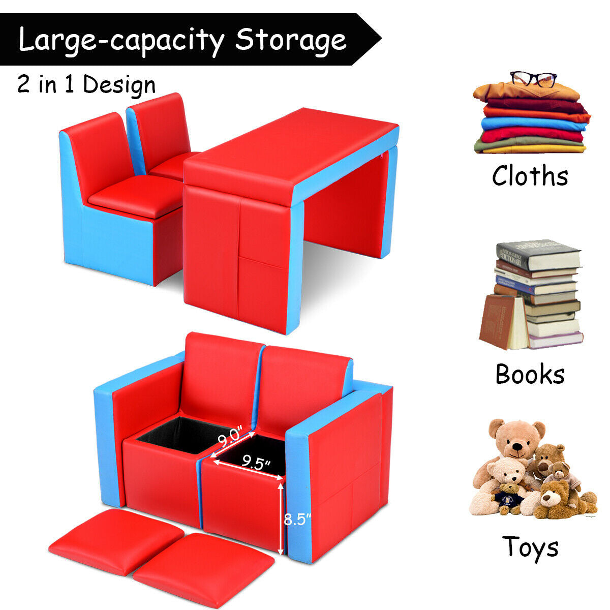Multi-functional Kids Sofa Table Chair Set Kids Crystal