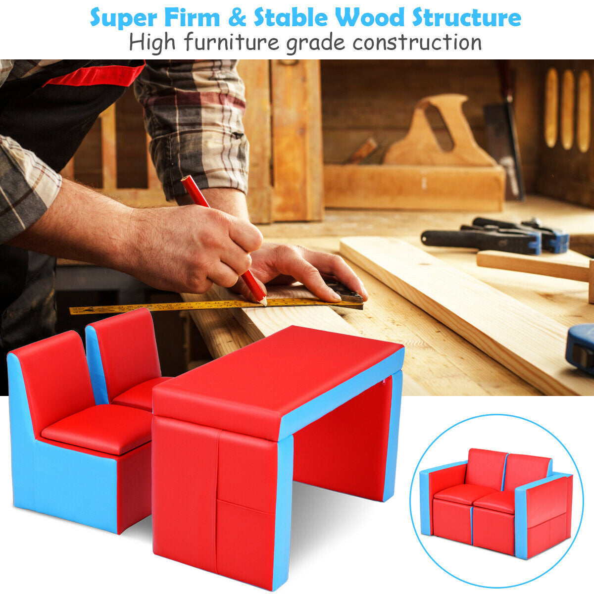 Multi-functional Kids Sofa Table Chair Set Kids Crystal