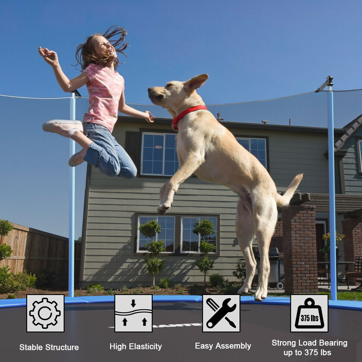 15 Feet Outdoor Bounce Trampoline with Safety Enclosure Net Kids Crystal